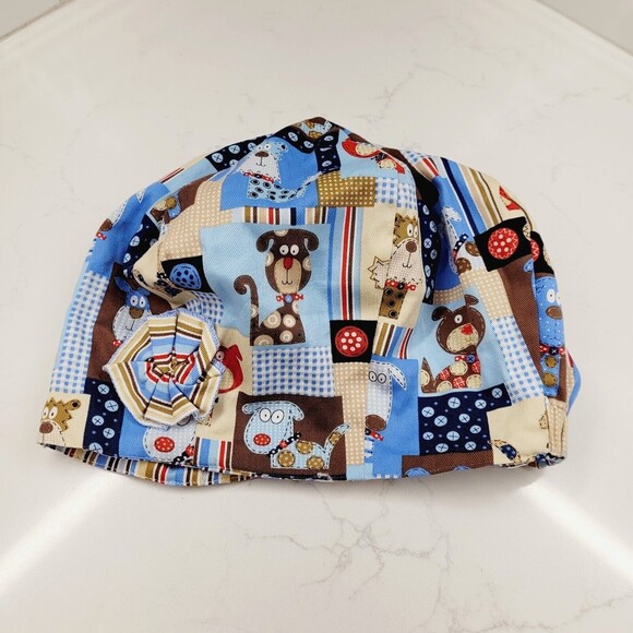 Doctor Nurse Dog Print Stripe REVERSIBLE Scrub Cap Bouffant Medical Surgery Hat - Picture 9 of 15